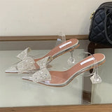 Yeknu  Fashion Butterfly kont Pumps Women Elegant Pointed Toe PVC Transparent Slingbacks Clear Low Heels Shoes