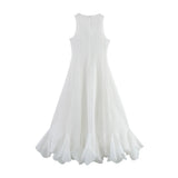 Yeknu  European And American Style Women's White Dress Sleeveless Summer Large Hem Ruffled Puffy Dress