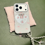 Yeknu  ins pink and white bow pearl pendant is suitable for Apple 17promax mobile phone case 16pro new iphon17 niche