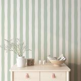 Yeknu  Removable Wallpaper Sage Green Stripes, Classic Stripe Wallpaper In Green and White For Kids Room, Renters Wallpaper Nursery