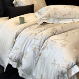 Yeknu High Precision Satin Jacquard Egyptian Cotton Soft Silky Bedding Set Flowers Duvet Cover Set Bed Sheet/Fitted Sheet Pillowcases