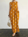 Yeknu  Summer Polka Dot Print Sleeveless Dress Women Fashion Casual Woman New Dress Office Ladies Long Dresses