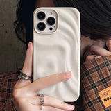 Yeknu  Ins Winter Wine Red 3D Pleats Wrinkle Phone Case for iPhone 12 13 14 15 16 Pro Max Soft Matte Cases for iPhone 11 Back Cover