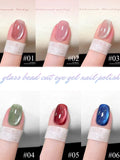 Yeknu  1-24pcs WS Summer Ice Transparents Pink Blue Glass Bead Cat Eye Gel Nail Polish 2025 New Style Nail Salon Nail Art Nail Supplies