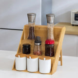 Yeknu  Wooden multi-layer seasoning kitchen rack - wooden tiered bottle and jar storage display stand for spices on the tabletop
