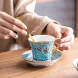 Yeknu  Creative Floral Pattern Cute Cups, Household Office Items Porcelain Water Mug, Minimalist style Coffee Cup and Plate Combination