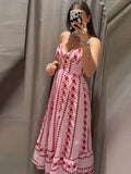 Yeknu  Elegant Printed Women's Dress Sleeveless Slip Top A-Line Waist-Closed Lady Dresses Summer Autumn Female Vacation Robe New