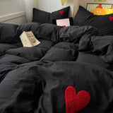 Yeknu Cool Black Duvet Cover Set Ins Nordic Embroidery Heart Bed Sheet Set Of Four Pieces Home Luxury Bedding Set For Girls