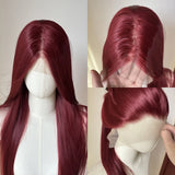 Yeknu  Wine Red Lace Front Wig for Women 26Inch Long Straight 13*4 Lace Wigs High Quality Synthetic Lace Wig Natural for Cosplay Peluca