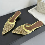 Yeknu  Summer Fashion Hollow Out Mesh Women Slippers Sandals Pointed Toe Thin Low Heels Slingback Mules Shoes
