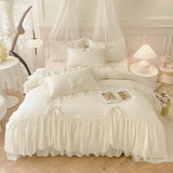 Yeknu  3pcs White Bedding set ruffles Duvet Cover Set (1*Duvet Cover + 2*Pillowcase, Without Core)for bedroom guest room