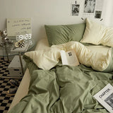 Yeknu  High Quality  Solid Color Double Washed Cotton Bedding 4 Pieces Set Student Dormitory Bed Linen Duvet Set Bed Suit