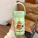 Yeknu  380ml/550ml Cartoon Double Stainless Steel Thermal Flask With Straw Portable Cute Kids Student Thermal Bottle Travel Tumbler
