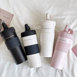 Yeknu  650ml Fashion Stainless Steel 316 Thermal Flask With Straw Leak-Proof Coffee Tea Cold Drink Car Thermal Bottle Travel Tumbler