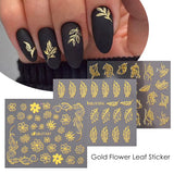 Yeknu - 12pcs Nail Stickers Gold Flower Leaf Lace Design Geometry Line Nail Art Sliders Manicure Polish Decal Wrap Decorations Wholesale