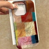 Yeknu  Vortex Pattern Color Grid Splicing Phone Case For iPhone 11 12 13 14 15 16 Pro Max XS X XR 7 8 Plus SE 3 Clear Bumper Cover