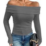 Yeknu  Women Clothing Sexy Off-shoulder Slim-fitting Long-sleeved T-shirts Autumu Winter Europe America Solid Off Shoulder Top Tees