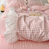 Yeknu Korean Princess Style Lattice Double Layer Lace Bedding