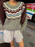 Yeknu  Knitted Autumn Pullover Sweater Women Flower Fashion Korean Style Loose Ladies Cropped Sweaters Sweet Woman Sweater