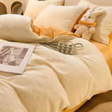 Yeknu  Towel Embroidery Washed Cotton Bedding Sets Ultra Soft Skin-Friendly Cotton Bed Sheet Set Cartoon Bedclothes for King Queen Size