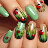 Yeknu  24Pcs Short Almond Press-On Nails Pink Floral French Tip Glossy&Elegant Full Cover Fake Nails for Women&Girls Spring,Daily Wear