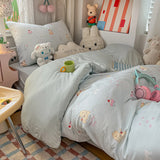 Yeknu  Cartoon color plaid bed sheet four-piece set student cute soft quilt cover dormitory three-piece set