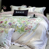 Yeknu 1000TC Lyocell Cotton Flowers Plant Prints Luxury Bedding Set Soft Silky Duvet Cover Set Flat/Fitted Bed Sheet Pillowcases 4Pcs