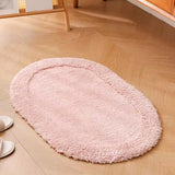 Yeknu  Oval Cotton Rug Soft Handmade Solid Bathroom Mat Carpet Bedroom Decorative Tidy Pad Easy Care Aesthetic Home Room Decor