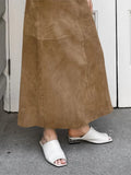 Yeknu  Autumn Retro Fashion Velvet Long Skirt Khaki Slim Straight Winter Women Skirt Zipper Solid Color Elegant Streetwear Skirt