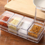 Yeknu  3/4 grid seasoning jar with spoon, transparent acrylic sugar and salt box, kitchen spice container, kitchen organization storage
