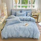 Yeknu  New 100 Cotton with Bed Cover Jet Small Fresh Blue Duvet Cover Skin Friendly Breathable Bedding AB Version Double-sided Use