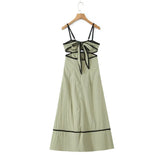 Yeknu  Fashion Green Contrast Black Edge Suspender Dress Summer Sleeveless Backless Casual Beach Dresses For Women Midi Vestidos