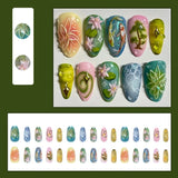 Yeknu  24Pcs Handmade 3D Koi Fish Press On Nails Long Almond False Nails With Lotus & Bonsai Embossed Design Reusable Fake Nails