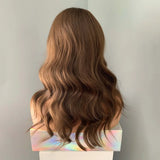 Yeknu  Brown Wig Short Wavy Synthetic Lace Front Wig Natural Frontal Chocolate Brown Brunette Hair Lace Wigs for Women Party Cosplay