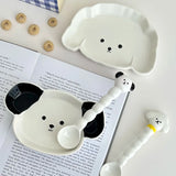 Yeknu  Korean Cute Dog-Shaped Salad Bowl, Spoon Set, Dormitory Noodle Bowl, Ceramic Soup Bowl with Handle, Kawaii Ceramic Plate Dish