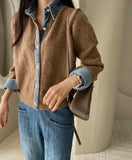 Yeknu  Knitted Autumn Cardigan Women Denim Patchwork Fashion Ladies Cardigans Korean Style Loose Casual Woman Sweater Coats