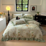 Yeknu Nordic Bedding Sets 100% Cotton Floral Flat Bed Sheet Set 2 Pillowcases Skin-Friendly Queen King Double Size Bed Linen Set