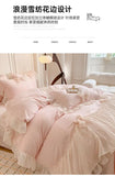 Yeknu French Princess Style Bedding Sets Ruffle Lace Bow Quilt Cover Romantic Bedclothes Decor Woman Girls Bedroom Duvet Cover 4pcs