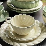 Yeknu  French Light Luxury Ceramic Milk White/Beige Green Mugs Household Afternoon Tea Breakfast Table Supplies Coffee Cup And Dish Set