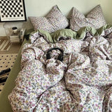 Yeknu Korean Style Ins Retro Fresh Floral Washed Cotton Bed Four Piece Duvet Set, Student Dormitory Bed Sheet Three Piece Set