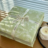 Yeknu Ins floral print Bedding set knitted cotton Flat sheet set Four pieces duvet cover double layer-yarn 4Pcs Cute Fitted sheet