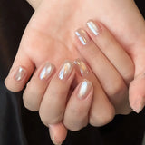 Yeknu  10pcs Nude French Press on Nails Crystal Cat Eye Press on Fake Nails Sparkly Minimalist Handmade Removable Square False Nails