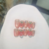 Yeknu  10pcs Summer Transparent Cat-Eye Handmade Nails Sculpted Apple Press on Nail Short Ladder Full Coverage Nail Tips for Women&Girl