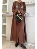 Yeknu  Vintage Embroidery Flower Long Dress Women Spring Summer Casual Loose Ladies Dresses Lantern Sleeve Woman Boho Dress