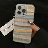 Yeknu Korea Popular Rainbow Phone Case For IPHONE 16 PRO 11 12 13 14 15 Promax XS XR 7 8 Plus SE Minimalism Feather Pattern Cover Y2k