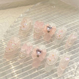 Yeknu  10pcs Pure Desire Girl like Nail Patch Fake Nails - Sparkling Diamond Bow Matching - Dreamy Accessories for Any Occasion