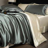 Yeknu  Luxury Mulberry Silk Duvet Cover Set High End Satin Solid Color Quilt Cover and Pillowcases Soft Silky King Size Comforter Cover