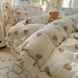 Yeknu  4Pcs Spring Vibrant Flowers 100% Cotton France Princess Style Bedding Set Single Twin Queen Duvet Cover Bed Sheet Pillowcases