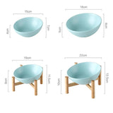 Yeknu  Ceramic Round Pet Bowls, Home Removable Cat Food Bowl With Frame 45° Tilted Design Wood Bottom Pets Drinking Feed Tableware, 1Pc
