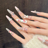 Yeknu  10pcs Handmade Press on Nails 3D Strawberry Bear Fake Nails Wearable Detachable Dream Pink Cartoon Korean Sweet False Nails